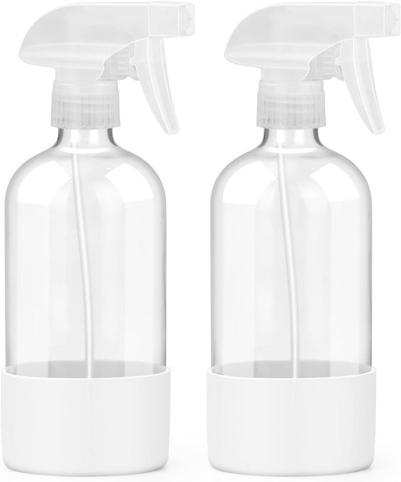 Worldgsb 2 Pack Glass Spray Bottles with Silicone Sleeve, 16 oz Empty Refillable Containers with Adjustable Spray Nozzles, Spray Bottles for Hair, Cleaning Solutions and Plants White - Image 1